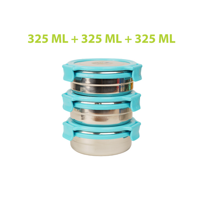 Veigo Stack of 3 Round Steel Boxes | Durable & Leakproof