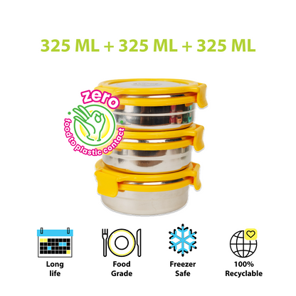 Veigo Stack of 3 Round Steel Boxes | Durable & Leakproof