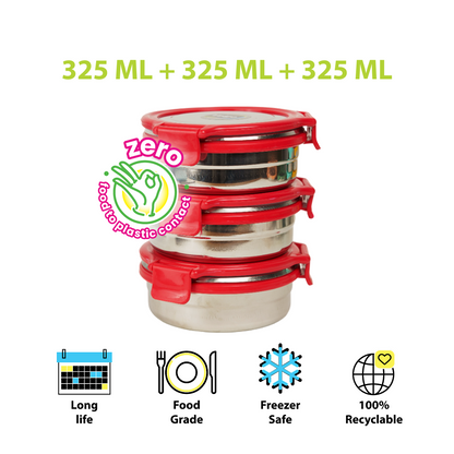 Veigo Stack of 3 Round Steel Boxes | Durable & Leakproof