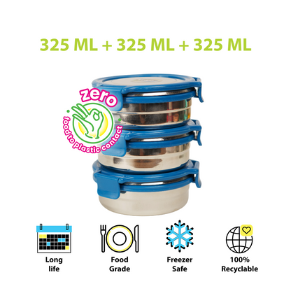 Veigo Stack of 3 Round Steel Boxes | Durable & Leakproof