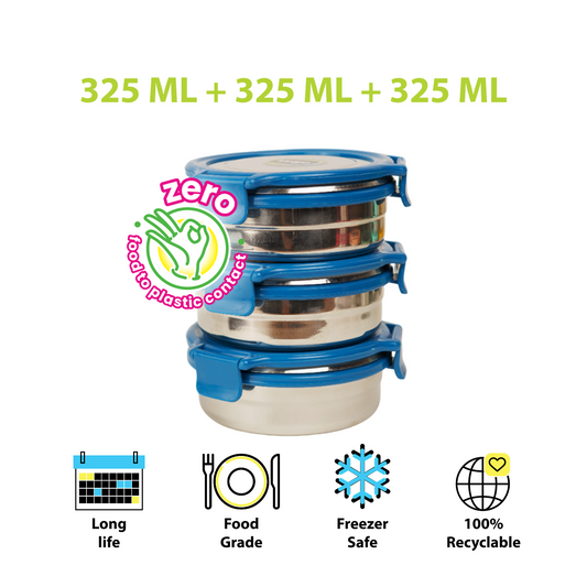 Veigo Stack of 3 Round Steel Boxes | Durable & Leakproof