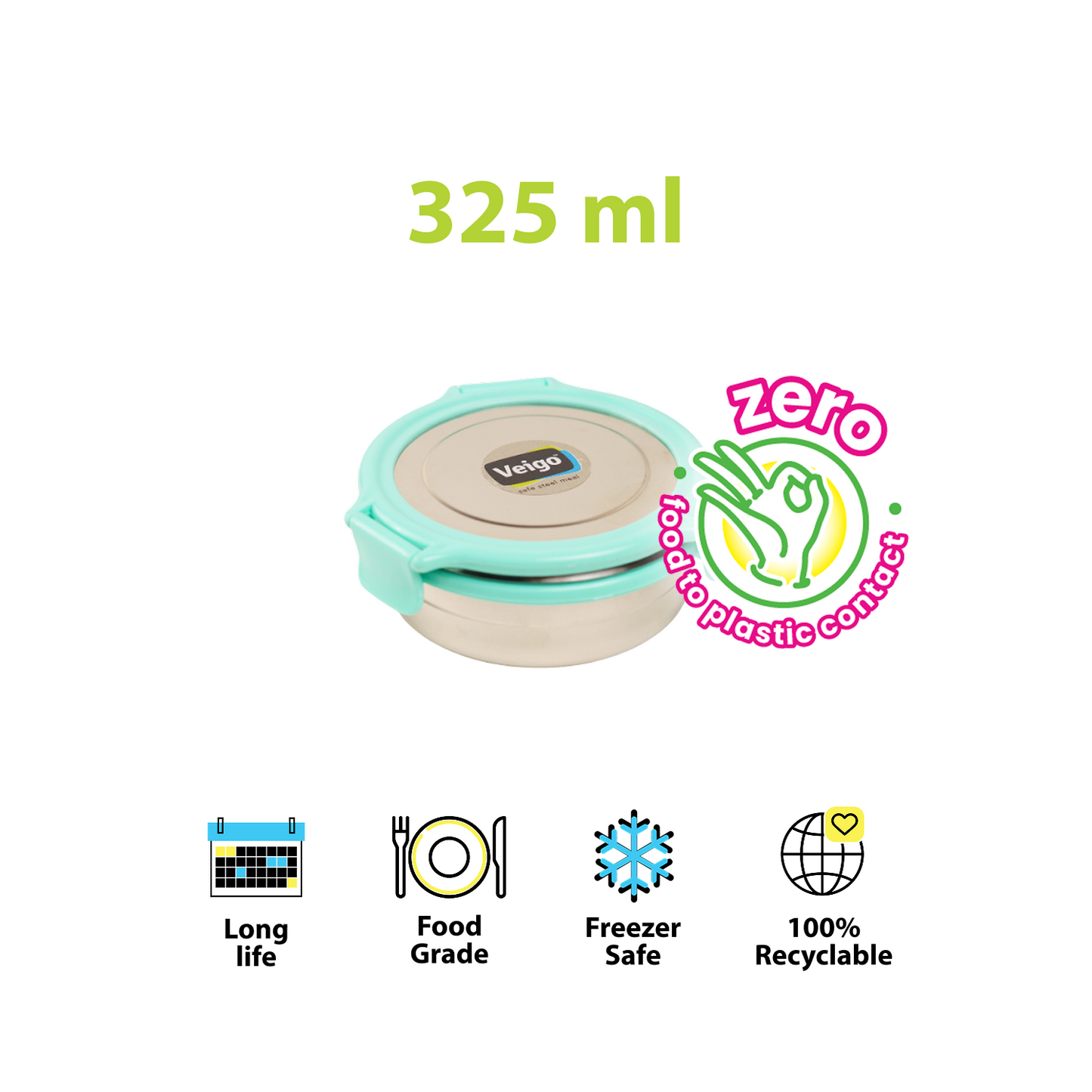 Veigo Round Steel Snack Box| Leakproof Steel Storage Box