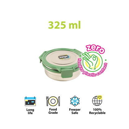Veigo Round Steel Snack Box| Leakproof Steel Storage Box