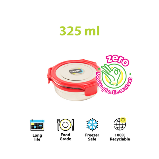 Veigo Round Steel Snack Box| Leakproof Steel Storage Box