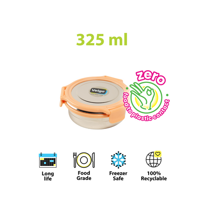 Veigo Round Steel Snack Box| Leakproof Steel Storage Box