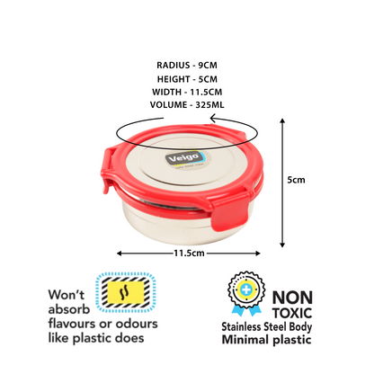 Veigo Round Steel Snack Box| Leakproof Steel Storage Box