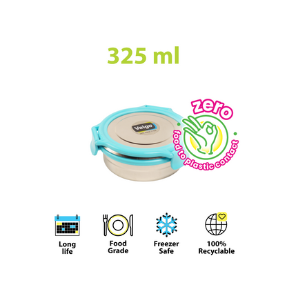 Veigo Round Steel Snack Box| Leakproof Steel Storage Box