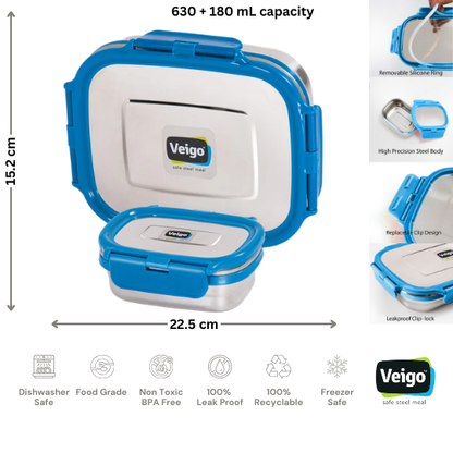 Veigo Large Steel Leakproof Lunchbox w/ Small Veg Box