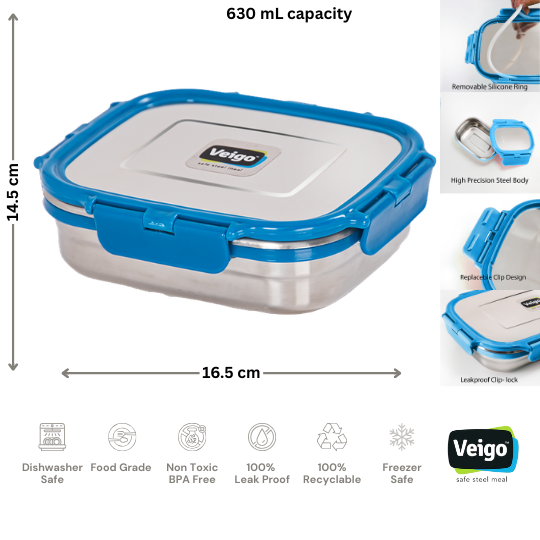 Veigo LARGE Steel Lunch Box | Leakproof & Eco-Friendly