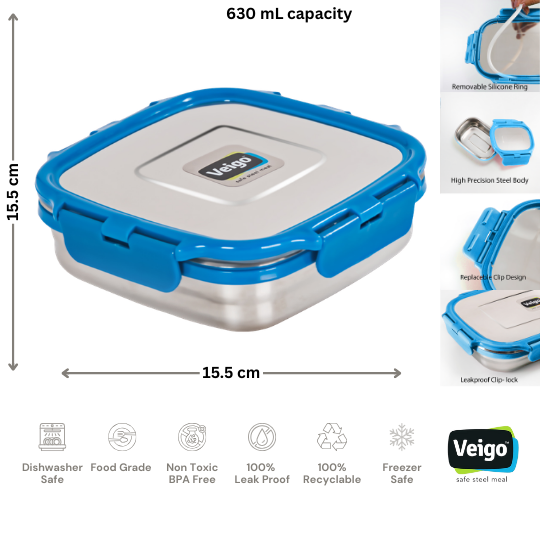 Veigo SANDWICH Steel Lunch Box| Leakproof Stainless Steel Tiffin