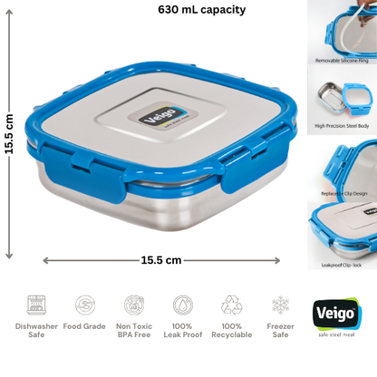 Veigo SANDWICH Steel Lunch Box| Leakproof Stainless Steel Tiffin