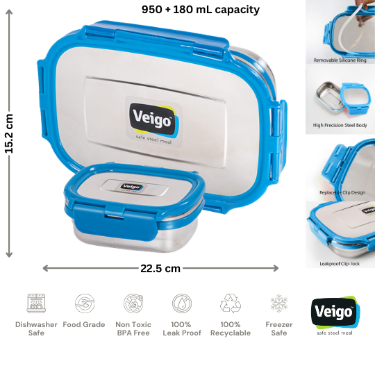 Veigo Jumbo Leakproof Lunch Box w/ Veg Box
