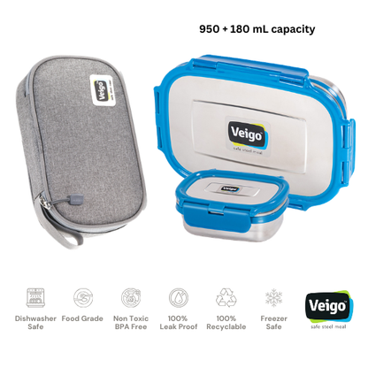 Veigo Jumbo Steel Lunch Box Set with Insulated Pouch