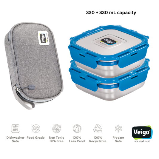 Veigo Daily- Set of 2 Lunch Boxes in a flat pouch