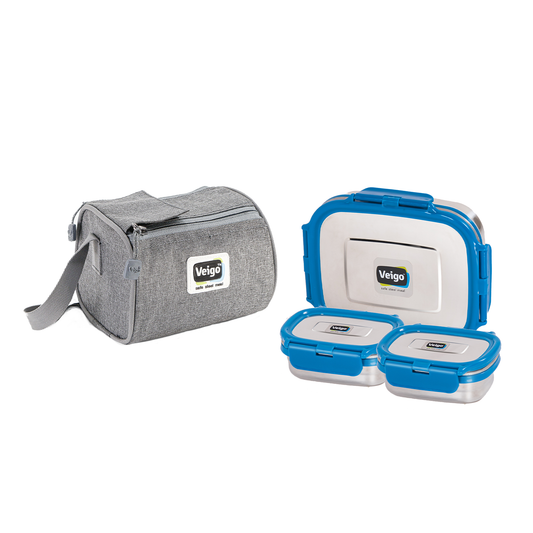 Veigo Daftar- Set of 3 Lunch Boxes in Lunch Bag