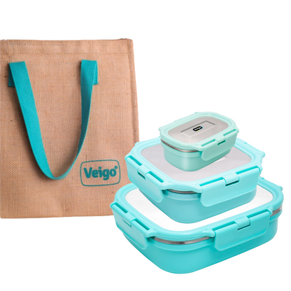 Veigo Heat-Up Lunch Box Set of 3(Large+ Medium+ Small)