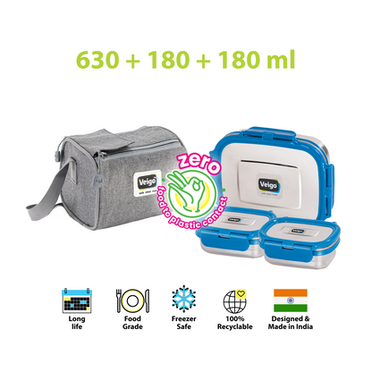 Veigo Daftar- Set of 3 Lunch Boxes in Lunch Bag