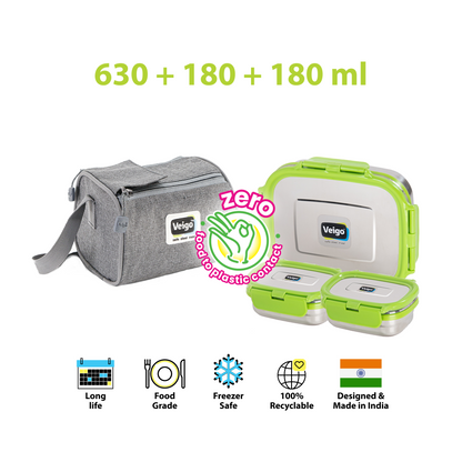 Veigo Daftar- Set of 3 Lunch Boxes in Lunch Bag