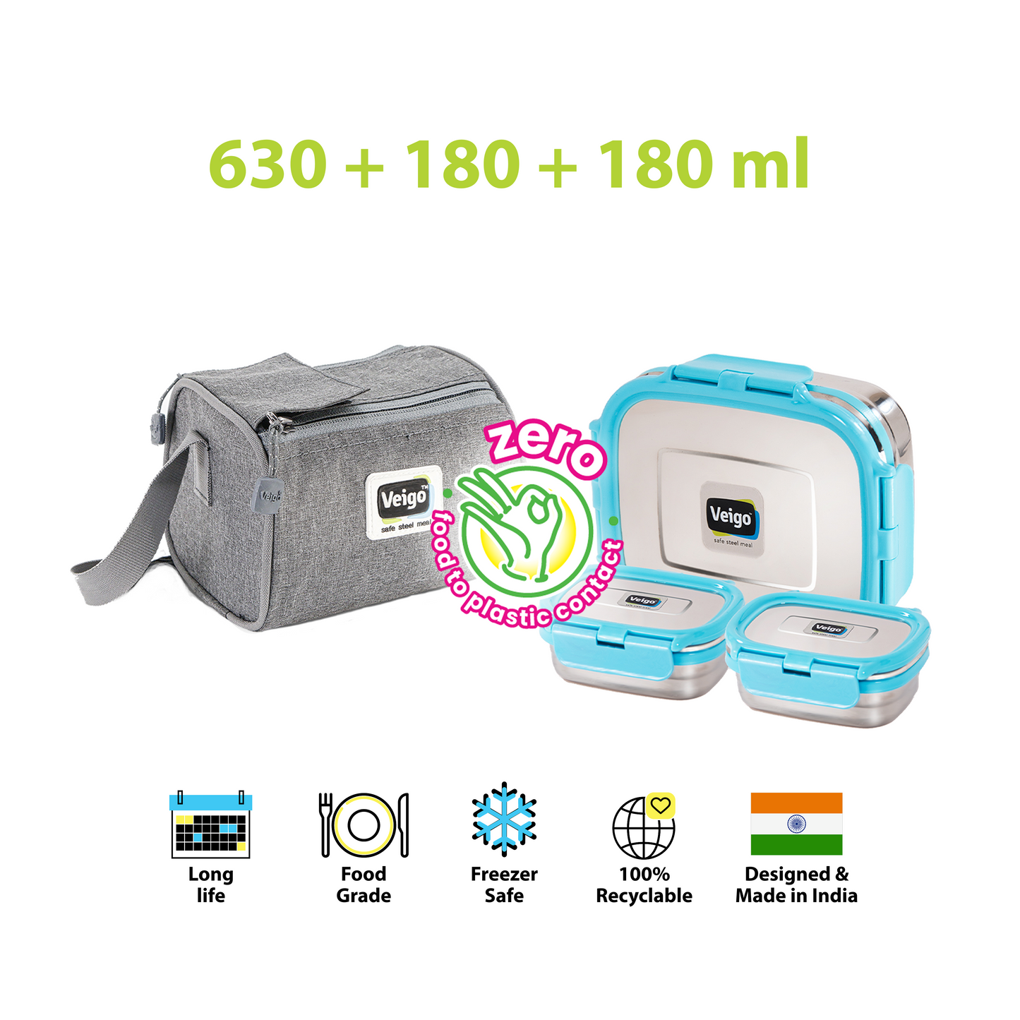 Veigo Daftar- Set of 3 Lunch Boxes in Lunch Bag