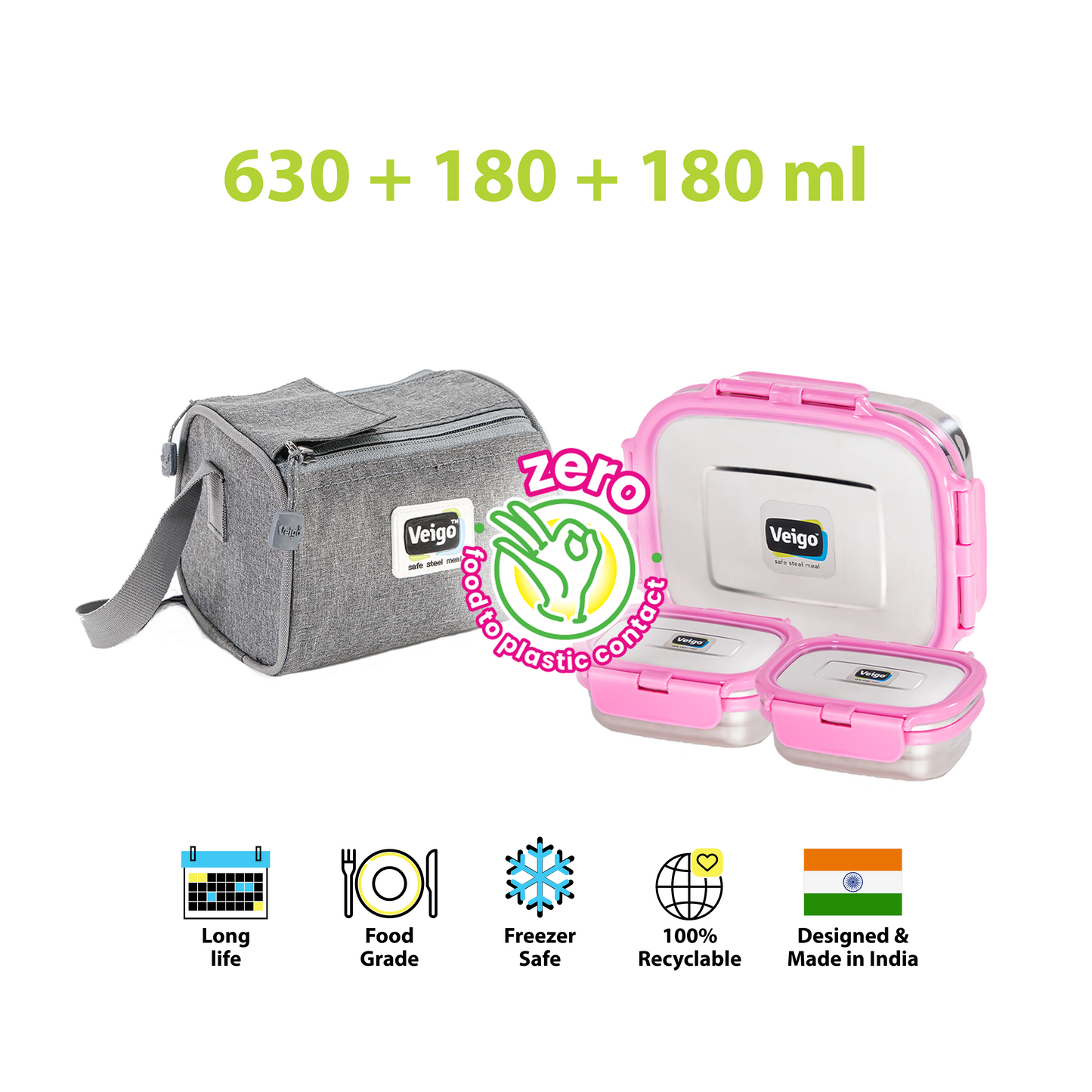 Veigo Daftar- Set of 3 Lunch Boxes in Lunch Bag