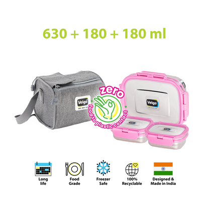 Veigo Daftar- Set of 3 Lunch Boxes in Lunch Bag