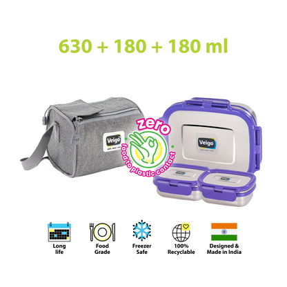 Veigo Daftar- Set of 3 Lunch Boxes in Lunch Bag