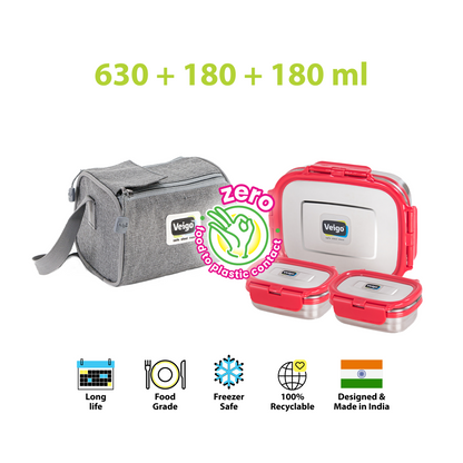 Veigo Daftar- Set of 3 Lunch Boxes in Lunch Bag