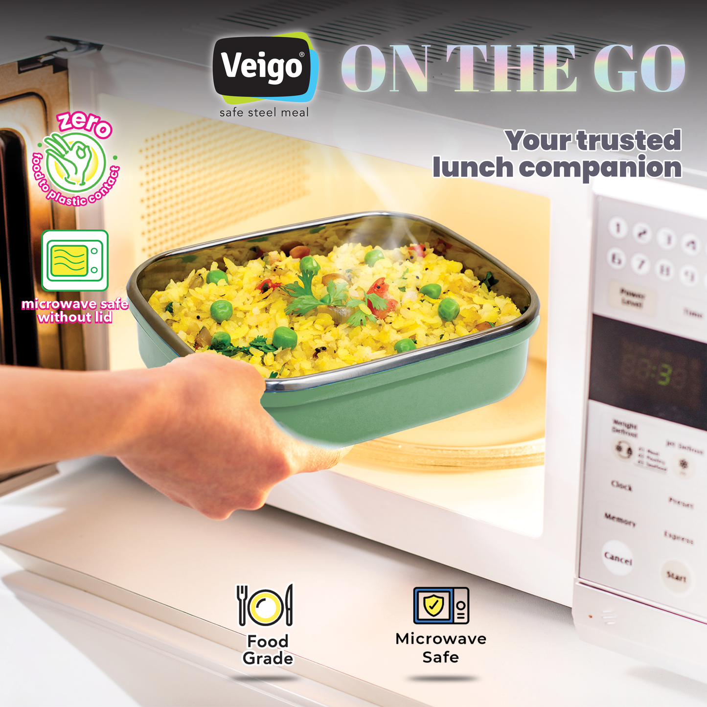 Veigo On the Go HeatUp - Set of 2 in a slim Lunch bag (Microwave Safe)