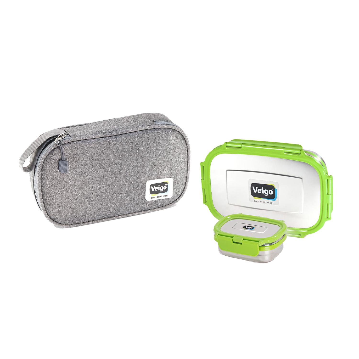 Veigo Jumbo Steel Lunch Box Set with Pouch - Veigo Green / Original