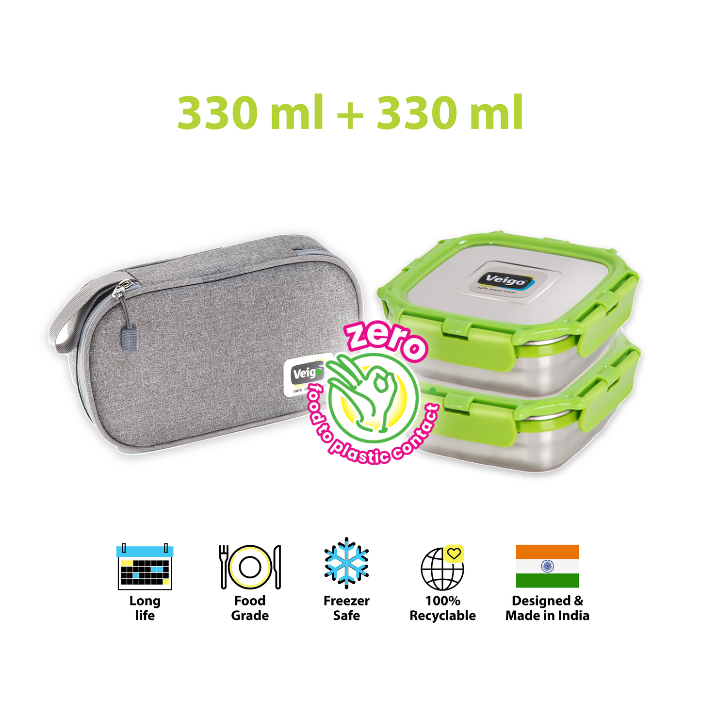 Veigo Daily- Set of 2 Lunch Boxes in a flat pouch