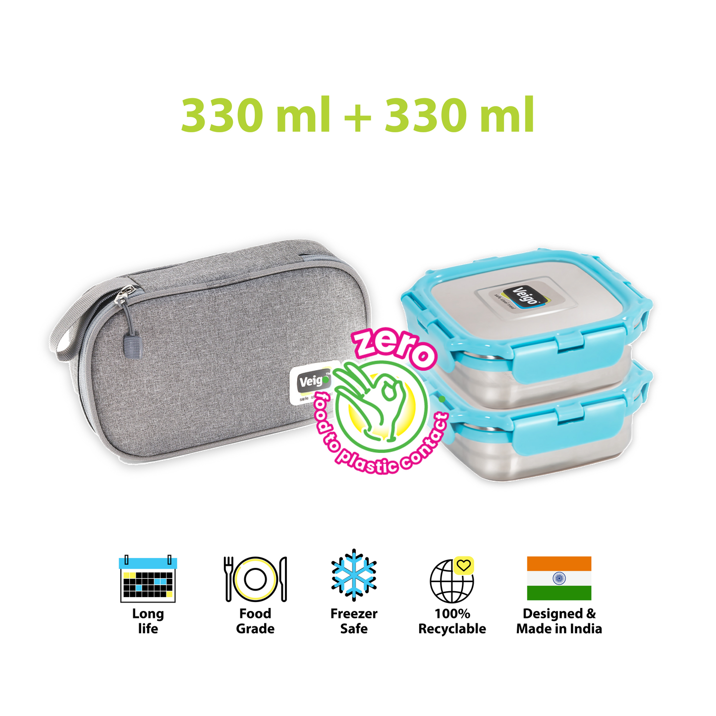 Veigo Daily- Set of 2 Lunch Boxes in a flat pouch