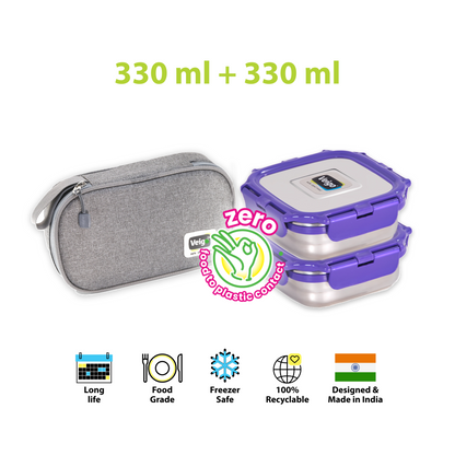 Veigo Daily- Set of 2 Lunch Boxes in a flat pouch