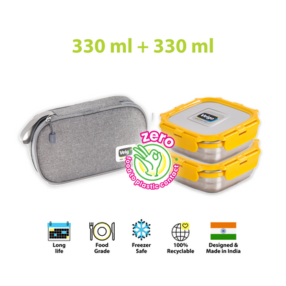 Veigo Daily- Set of 2 Lunch Boxes in a flat pouch