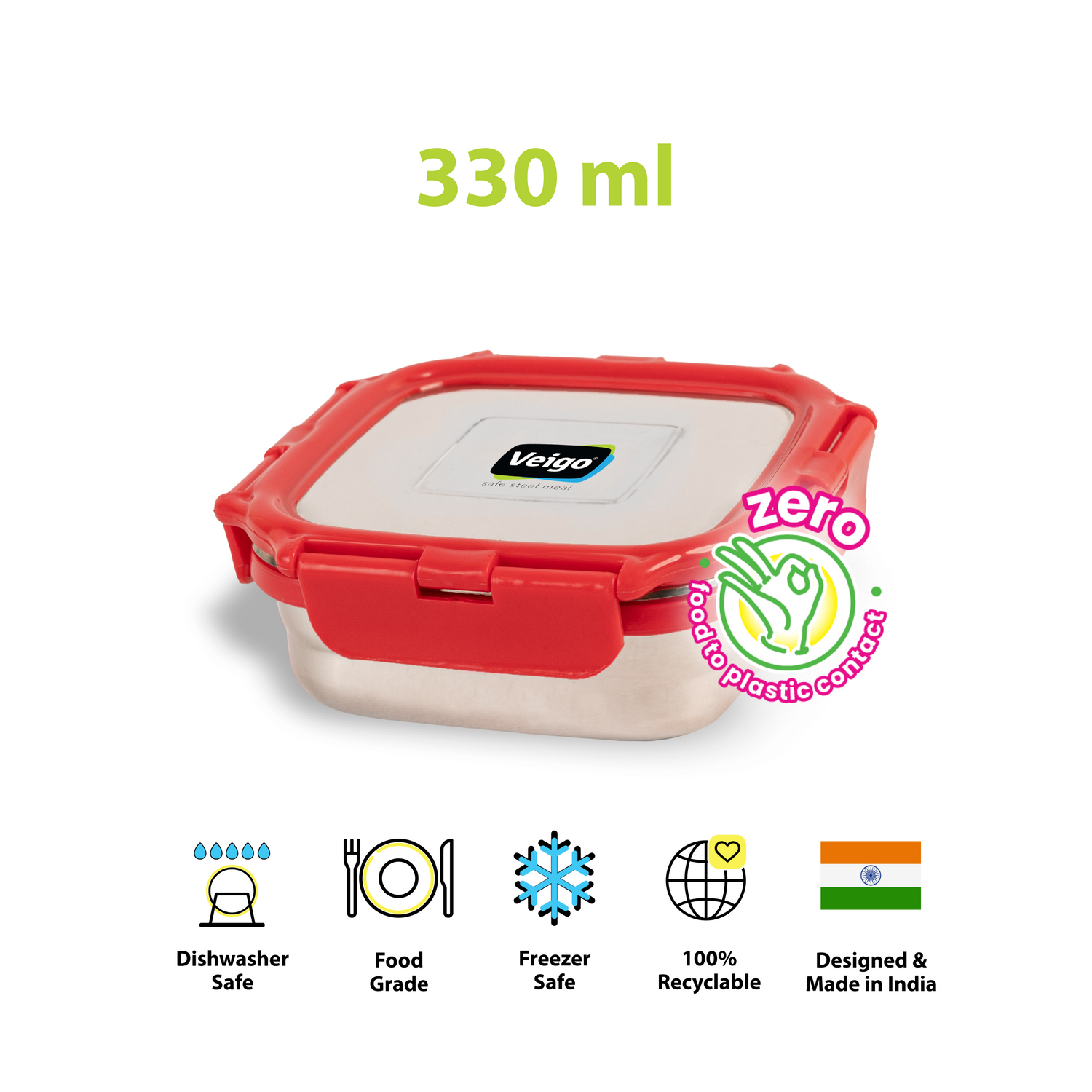 Veigo MEDIUM Steel Snack Box - Veigo Single / Red