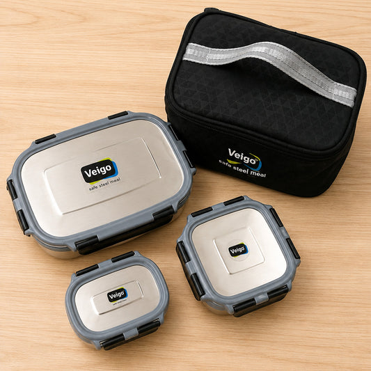 Veigo Stainless Steel Insulated Lunch Box Combo