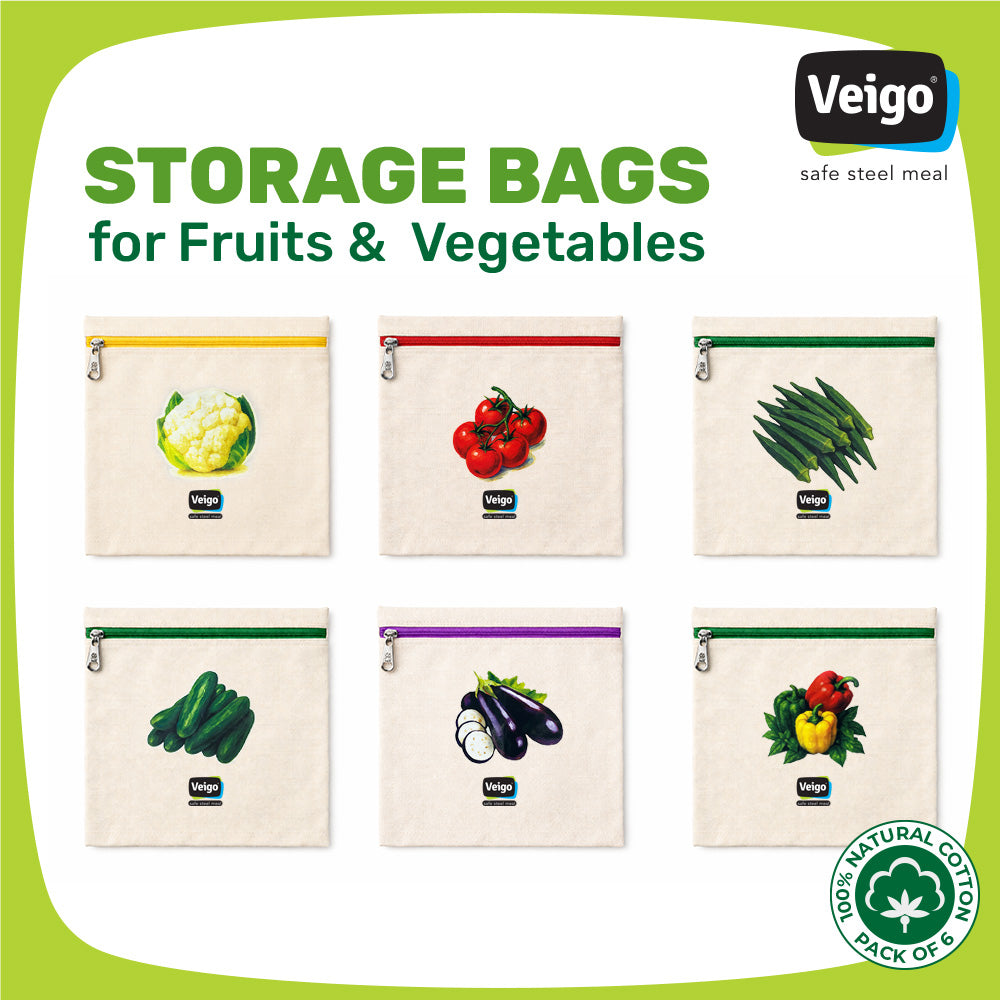 Veigo Cotton Storage Bags for Vegetables & Fruits(Set of 6)