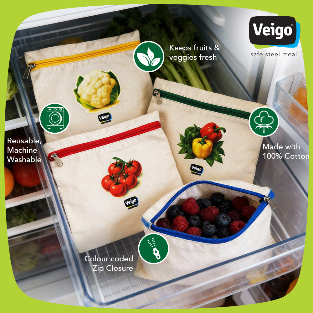 Veigo Cotton Storage Bags for Vegetables & Fruits(Set of 6)