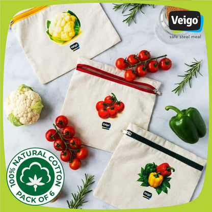 Veigo Cotton Storage Bags for Vegetables & Fruits(Set of 6)