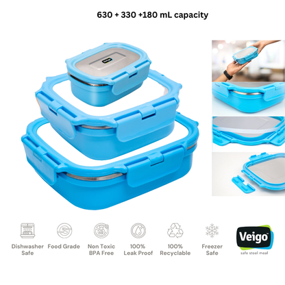 Heat-Up Lunch Box Set of 3(Large+ Medium+ Small)