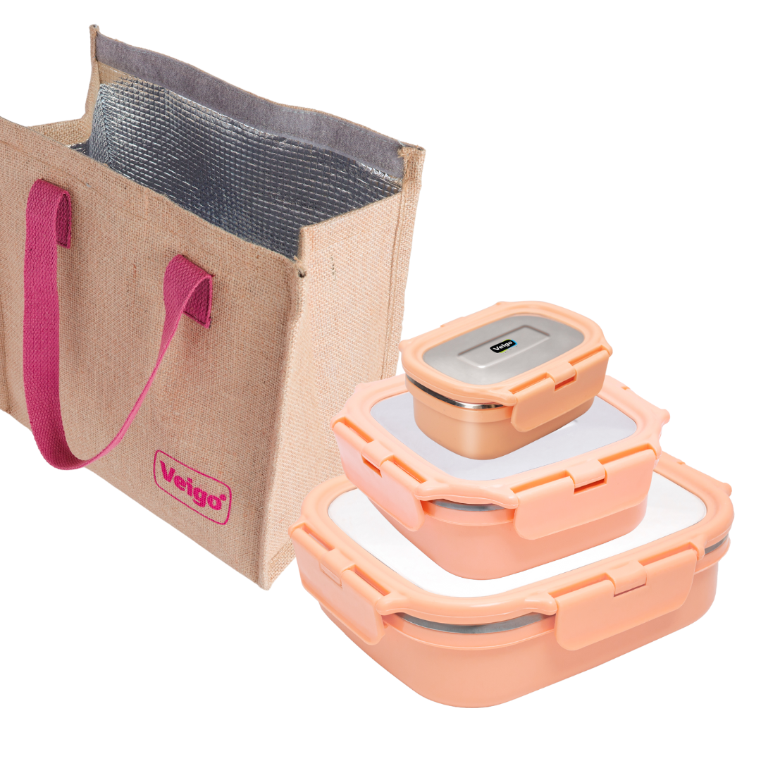 Veigo Heat-Up Lunch Box Set of 3(Large+ Medium+ Small)