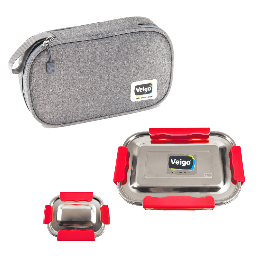 Veigo MaxoSteel JUMBO Lunch Box w/ Veg Box - veigolunchboxes