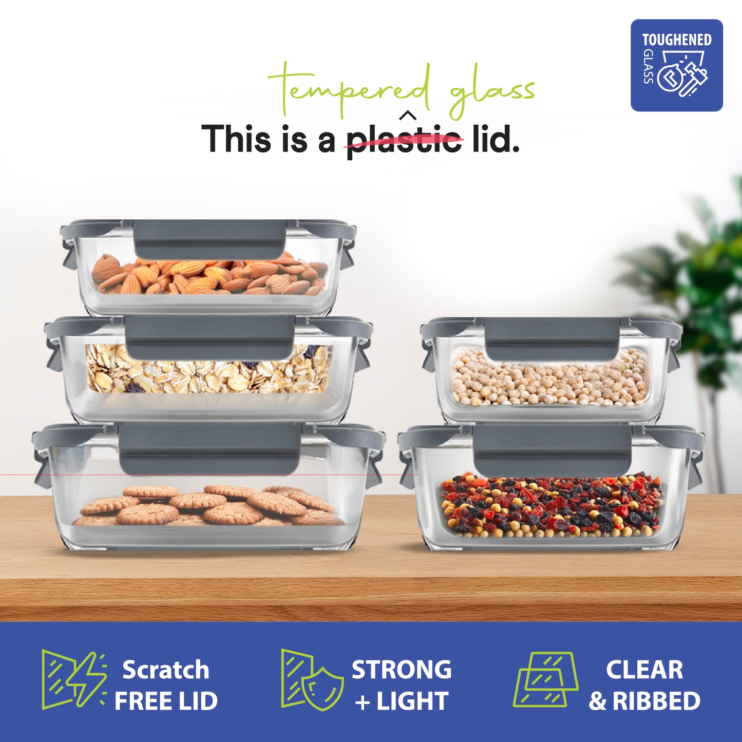 Glass Food Storage Containers with Glass Lids – Set of 5