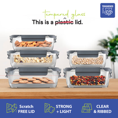 Glass Food Storage Containers with Glass Lids – Set of 5