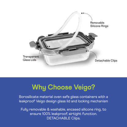 Glass Food Storage Containers with Glass Lids – Set of 5