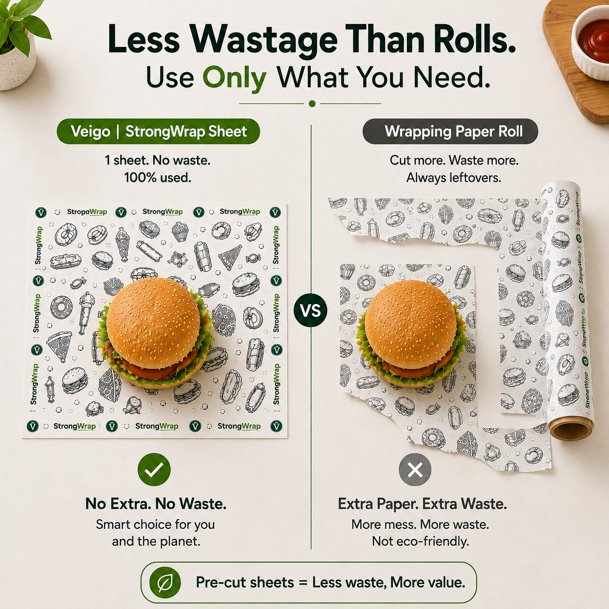 Veigo StrongWrap Food Wrapping Paper Sheets (Square)