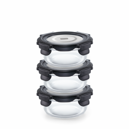 Veigo ROUND Glass Container with Stainless Steel Lid- Set of 3 - veigolunchboxes