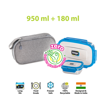 Veigo Jumbo Steel Lunch Box Set with Pouch