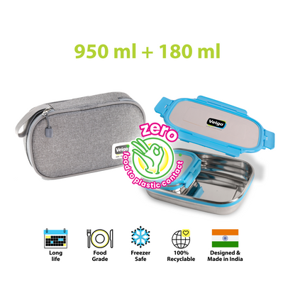 Veigo Jumbo Steel Lunch Box Set with Pouch