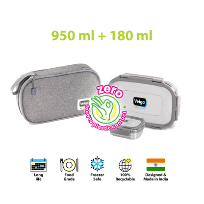 Veigo Jumbo Steel Lunch Box Set with Pouch