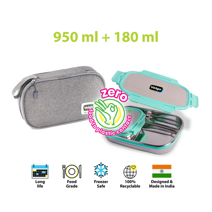 Veigo Jumbo Steel Lunch Box Set with Pouch